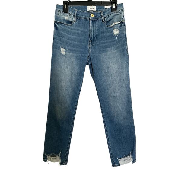 Frame Jeans Womens Size 29 Blue Denim Le High Straight Fit Distressed Ankle - Picture 4 of 10